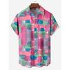 Mens Shirt Short Sleeve Geometric Print Button Down Shirt Summer Beach Shirt Camping Shirt Short Sleeve Mens Formal Shirt