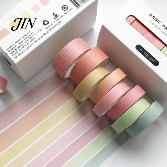 Japanese Paper Tape 8 Rolls Washi Set, Decorative Stickers, Aesthetic Solid Color Tapes for Scrapbooking Supplies, Journaling Junk Journal,