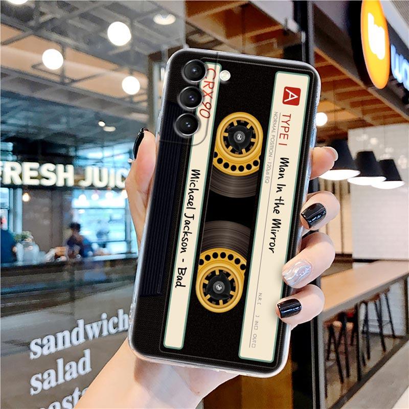 Retro Music Cassette Tape Vintage Style Transparent Case for Samsung Galaxy S22 S21 S20 FE S 22 Ultra S10 S9 Plus 5G Cover Coque