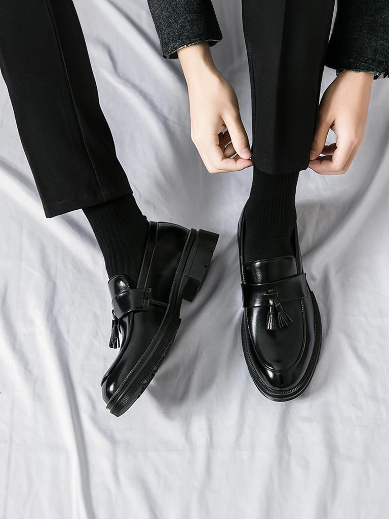Fashion Men's High Quality Leather Slip-on Formal Oxfords Footwear Loafers Driving Party Dating Business Work Shoes Tassel Loafers