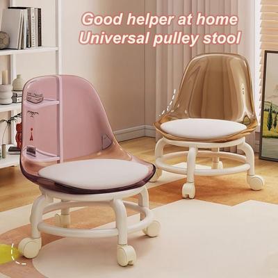 Низкий табурет на роликах со спинкой, вращающиеся на 360 градусов колеса, искусственной кожей, подушка на роликах, прочный вращающийся мини-стул, табурет для сидения