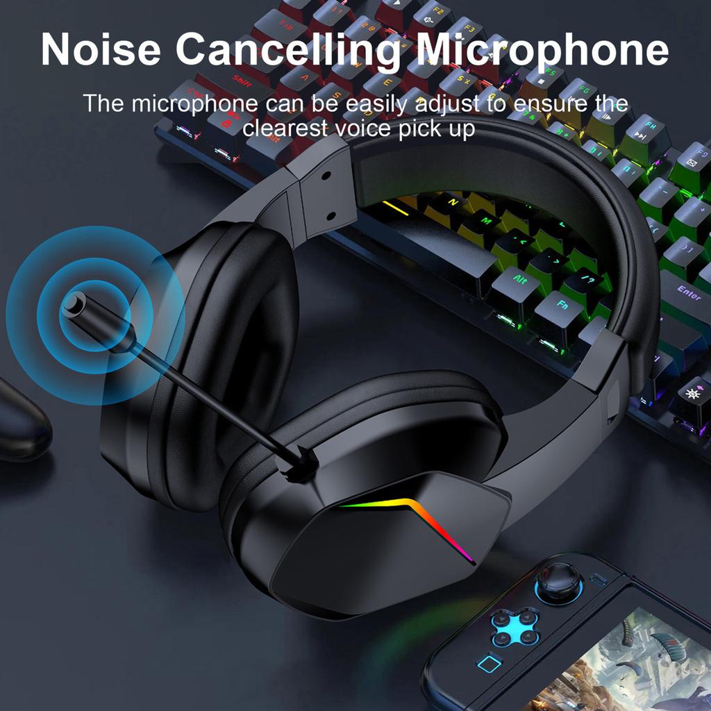 Беспроводная игровая гарнитура со светодиодной подсветкой, игровые наушники с низкой задержкой, 40-мм динамики, накладные игровые наушники с всенаправленным микрофоном, Ad
