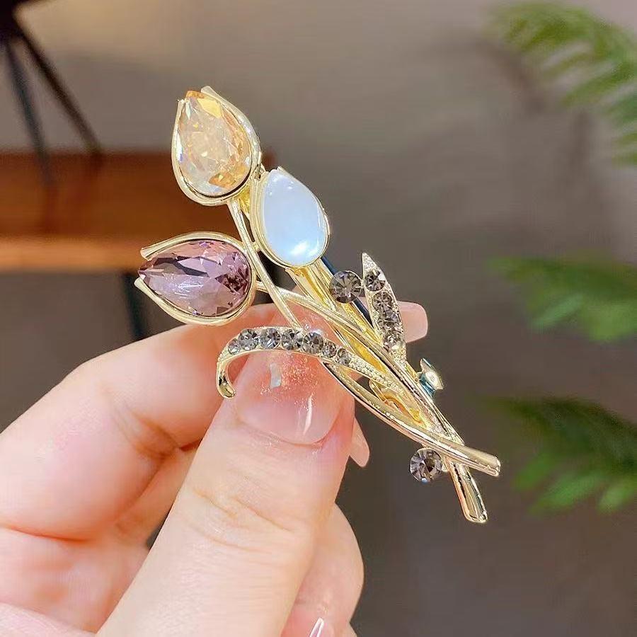 Заколка для волос со стразами и цветком: Элегантный, маленький зажим-пружинка для взрослых