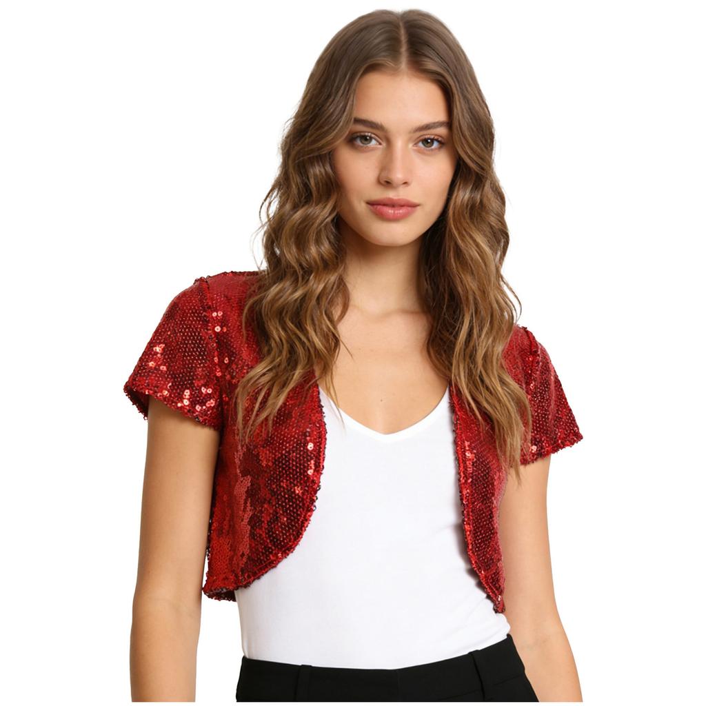 Womens Glitter Sequin Cropped Waistcoat Jacket Cardigan Coat Shiny Outwear Stage Performance Costume