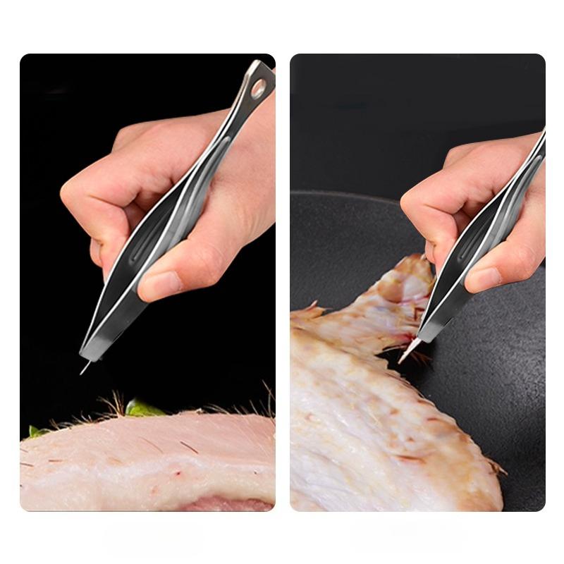 1pc Thick Stainless Steel Kitchen Tweezers, Multi-Purpose Cooking Fish Bone Tweezers, Meat Removal Tools, Fish Bone Removal Tweezers,