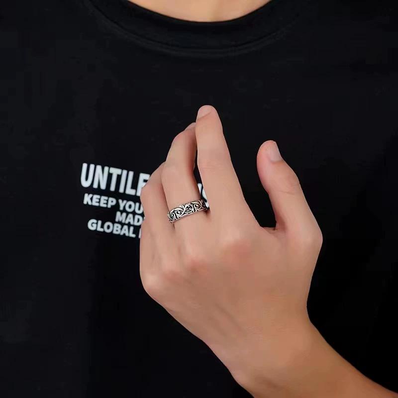 Кольцо из серебра 925 пробы с винтажным узором в виде лозы, серебряное, панк, готическое, ретро, открытое, мужское, женское, черное, трендовое, нейтральные, ювелирные аксессуары