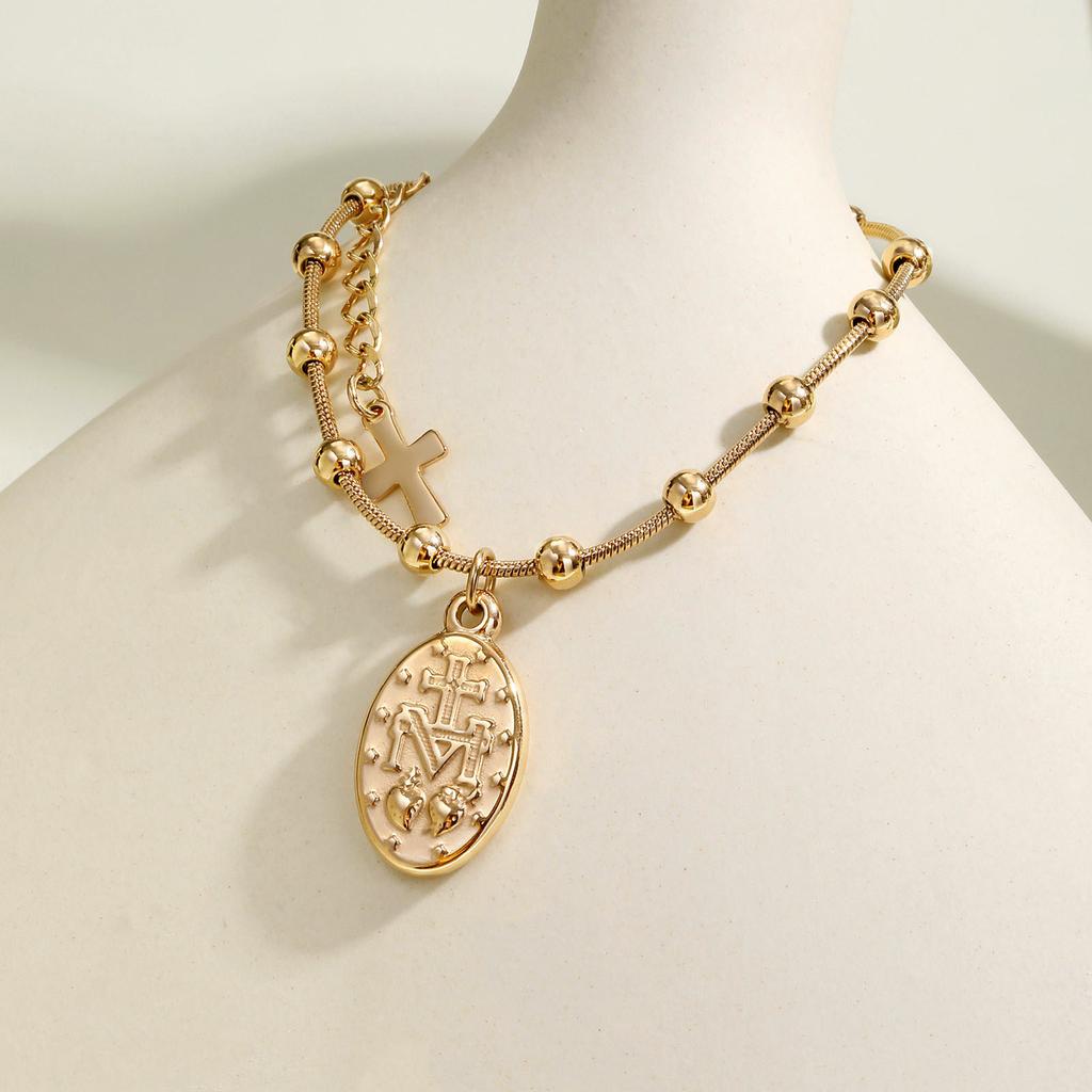 Rosary Cross Beaded Bracelet Snake Chain Bracelet Vintage Minimalist Charm Bracelet Suitable for Fashion Women Present
