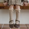 Retro Lace Bow Calf Sock for Kids Girl Sweet Beige Coffee Color Bow Ruffle Sock for Children Spring Autumn Cotton School Sock