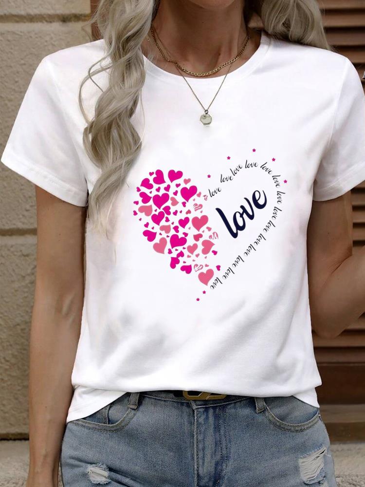 (Азиатский размер) Топ Футболка Женская Мода Женская Одежда Футболка Женская Принт стиль любовного письма милая 90-е Короткий Рукав Графические Футболки
