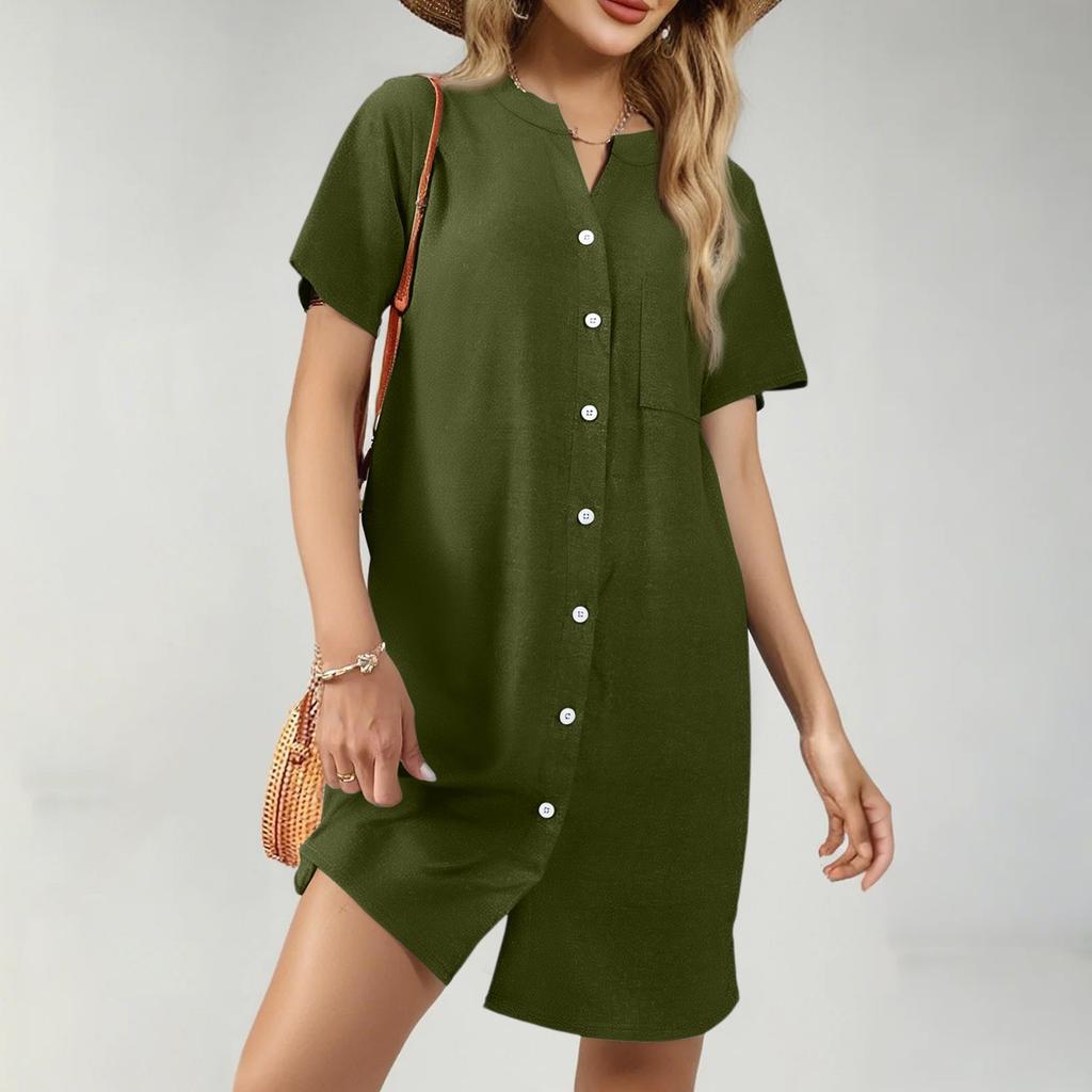 Женское повседневное модное сексуальное короткое однотонное платье-ночная рубашка с коротким рукавом
