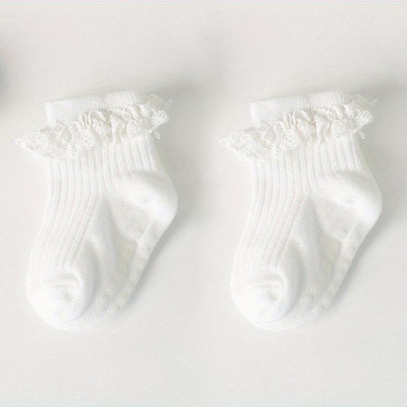 1 пара детских нескользящих хлопчатобумажных носков для младенцев и маленьких детей в возрасте от 0 до 6 месяцев, однотонные кружевные носки для девочек, детские напольные носки