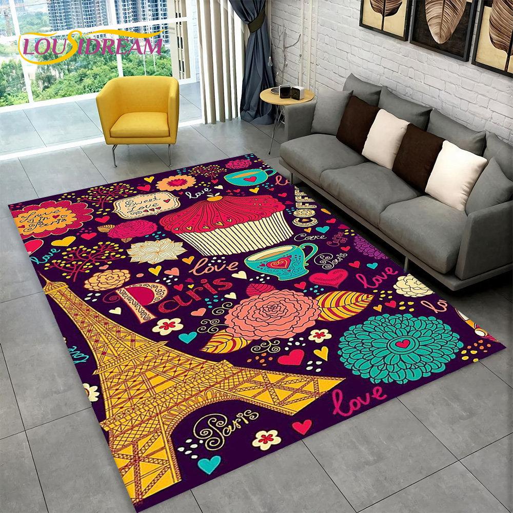 Франция Париж Эйфелева башня романтический художественный коврик, ковер для гостиной, спальни, дивана, коврик для кухни, декор, нескользящий напольный коврик