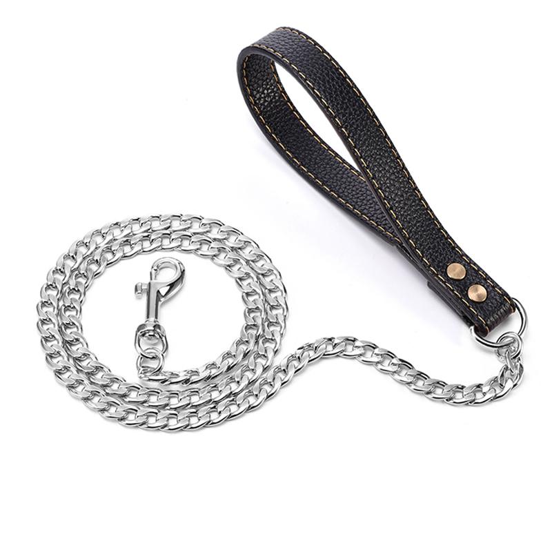 PU Leather Dog Leash Metal Pet Dog Leash with 360° Rotatable Hook and Loop Can Be Twisted To Prevent Loss of Dog Leash