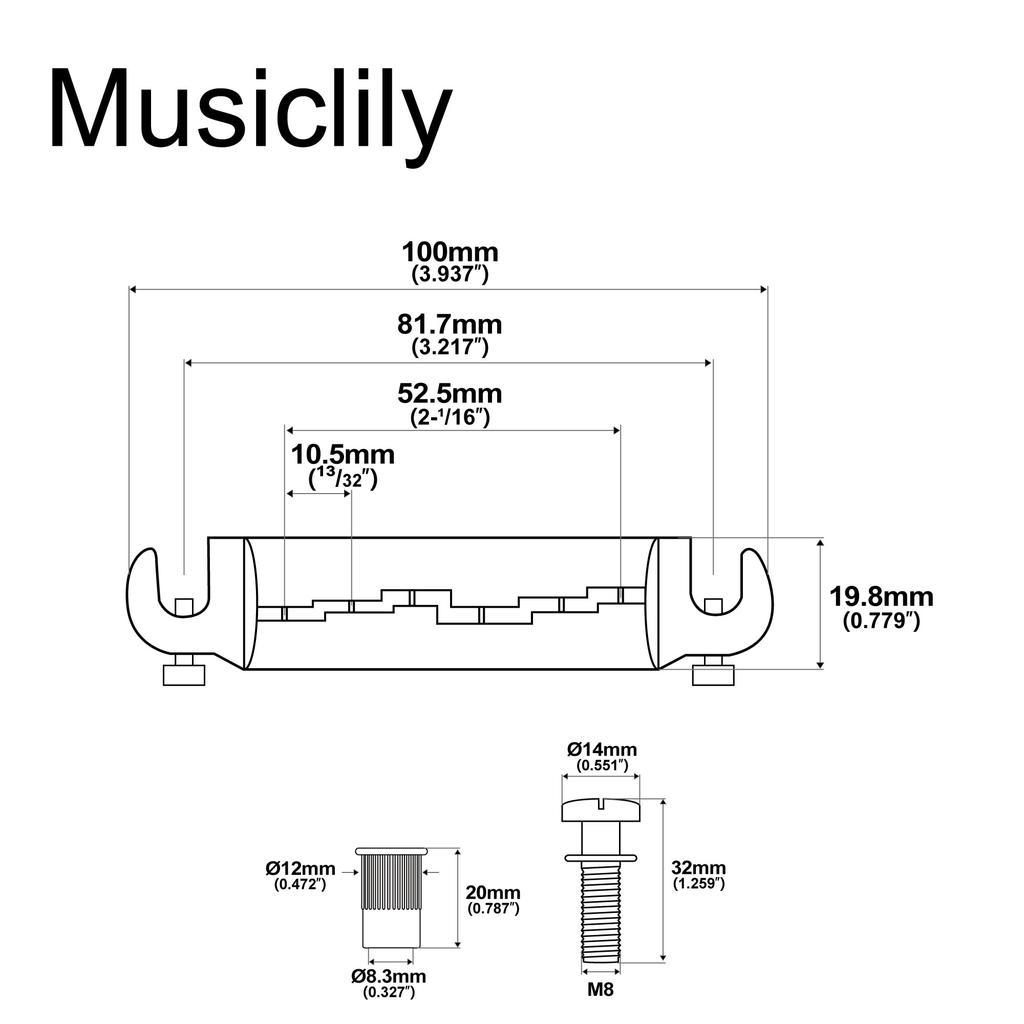 Musiclily Pro 10,5 мм Пресетный бридж-струнодержатель Wraparound для гитар типа Epiphone Les Paul Junior LP, черный