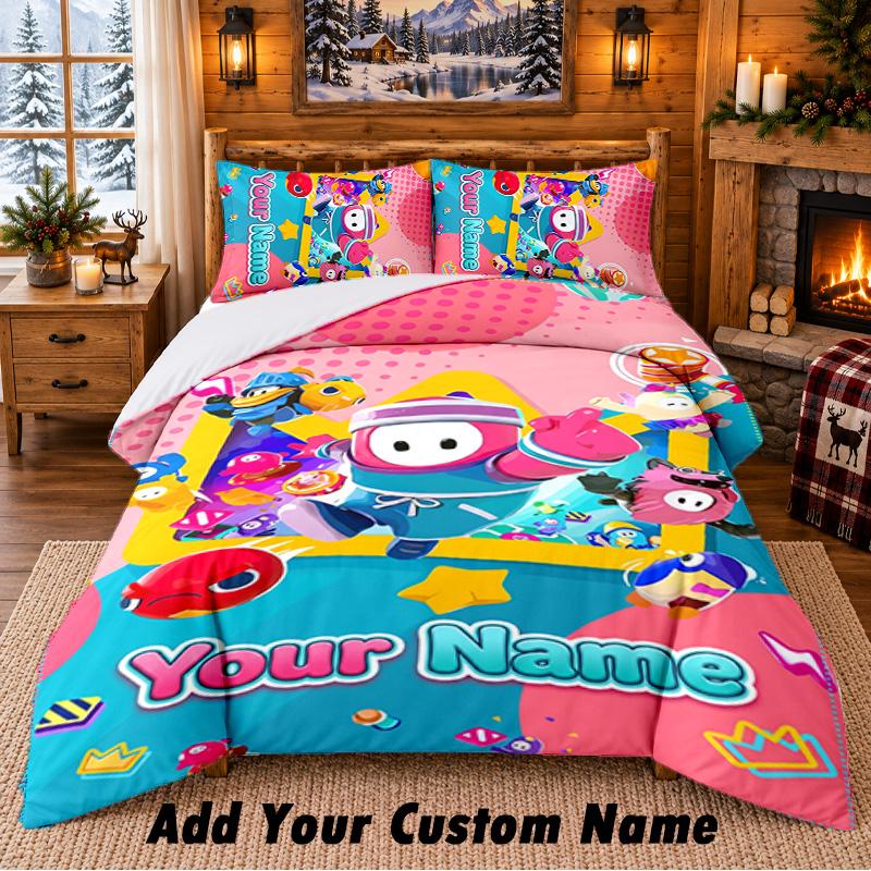Fall Guys Custom Name 3Pcs Bedding Set 1 Bed Sheet 2 Pillowcases Bedroom Home Decor