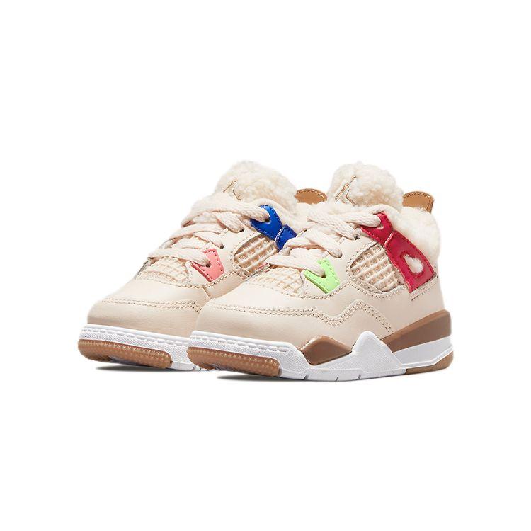 Детские кроссовки Air Jordan 4 Retro TD Wild Things кремового цвета с парусом, университетский красный DH0571-264