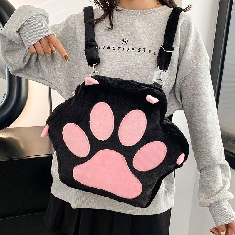 Cute Cat Paw Plush Backpack with Adjustable Straps Soft Furry Purse JK Girls Bag Cartoon Backpack for Women Girls