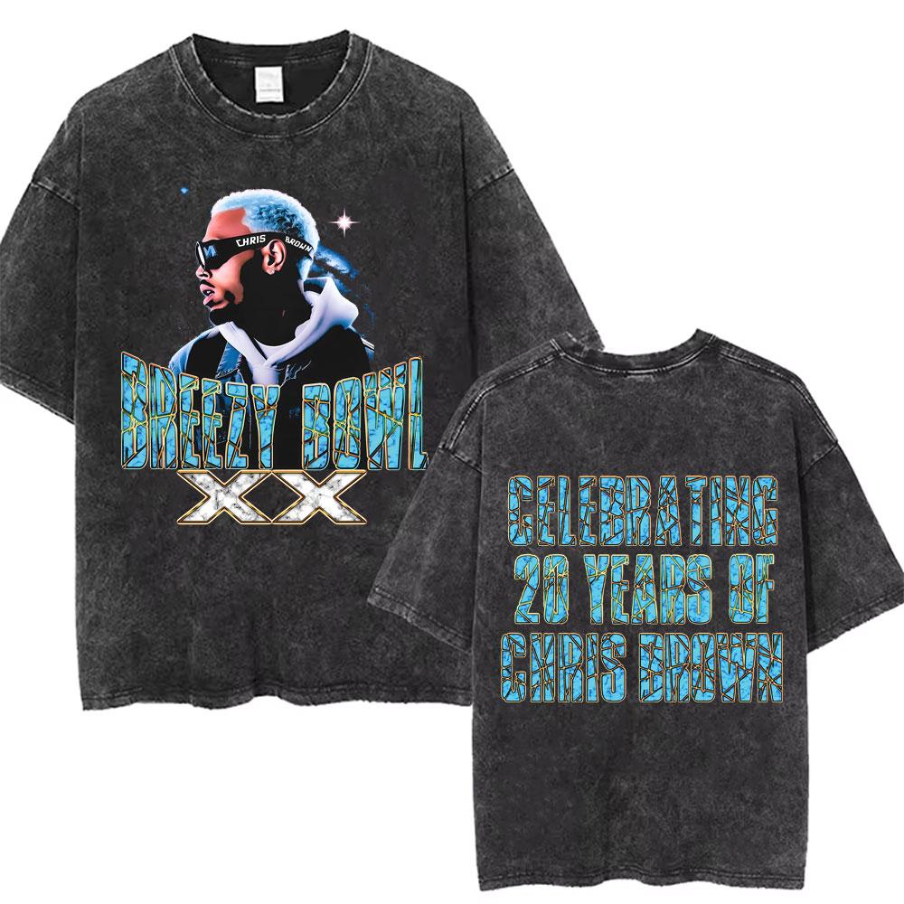Рэпер Крис Браун Breezy Bowl XX Тур Винтажные стираные футболки Мужские Женские Хип-Хоп Модные Футболки Мужская Хлопок Ретро Футболка