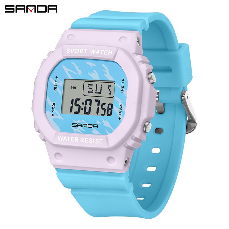 Sanda Multifunctional Waterproof Luminous Square Sport Watch - Fashionable Student Wristwatch
