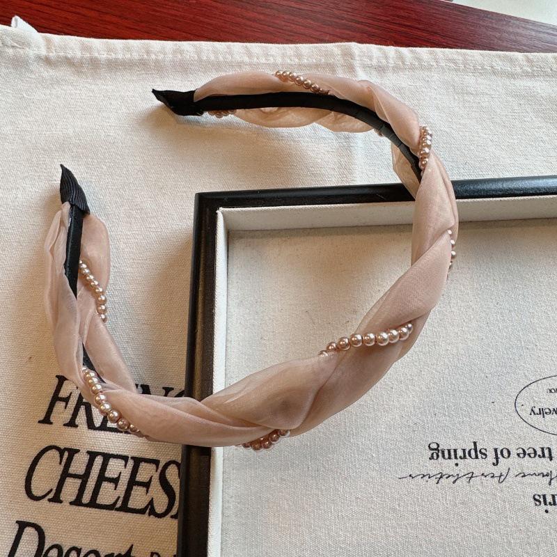 Корейская сладкая жемчужная плетеная повязка на голову - Элегантный женский аксессуар для волос для выходов в свет