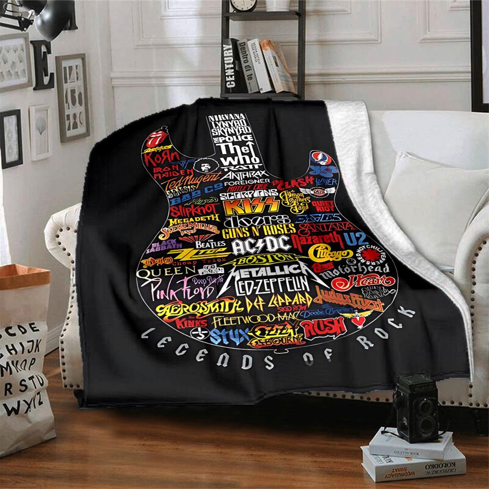 1 шт. Фланелевое одеяло Kiss Band Guitar [Уютное плед-покрывало] Для дивана, кровати, путешествий, кемпинга, гостиной, офиса, дивана, кресла и кровати