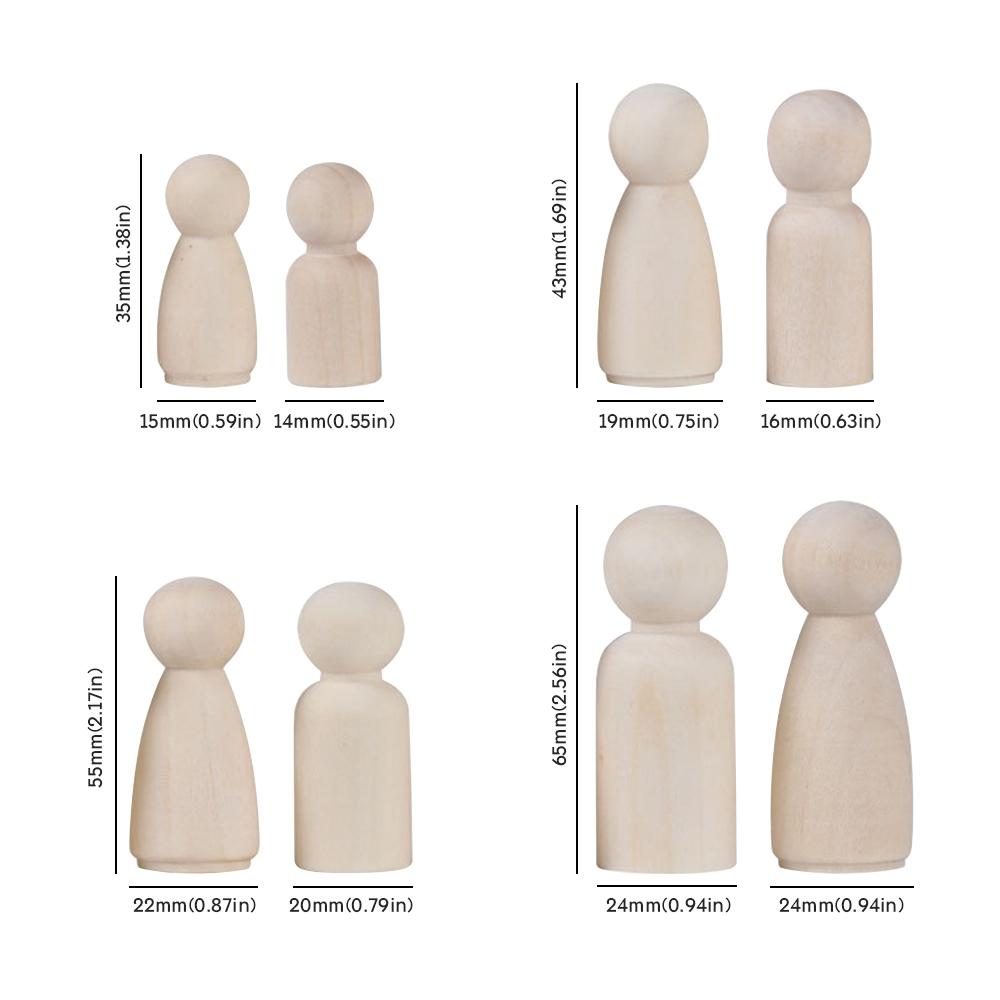 Wood Male Female Puppets Handmade Unpainted Figures Wedding Decoration Wooden Peg Doll Wood Crafts