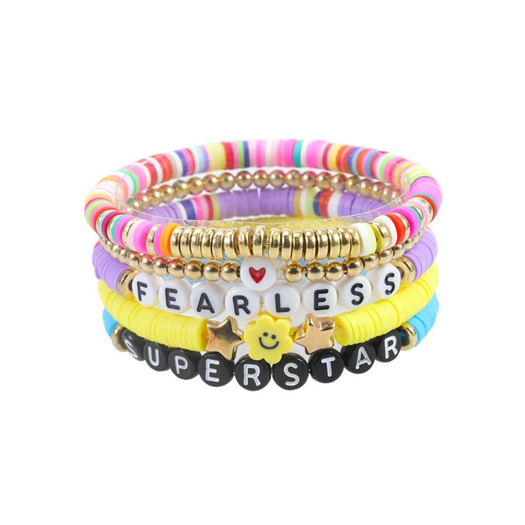Multi-layer Color Soft Pottery Bracelet Elastic Color Letter Beaded Bracelet Set