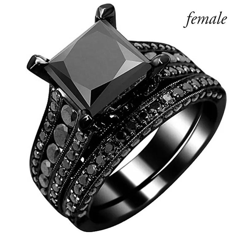 Charm Couple Rings Romantic Women Green Rhinestones Rings Set Trendy Men's Stainless Steel Rings Wedding Jewelry For Lover Gifts