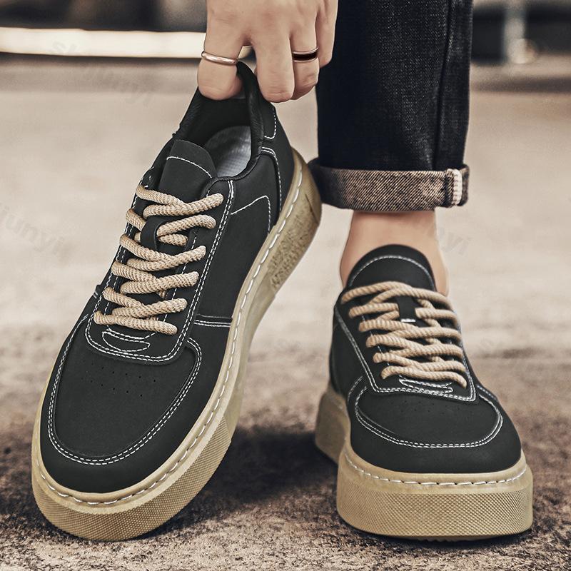 Fashion Men's Casual Shoes 2025 Autumn New Fashion Vintage Non Slip Platform Sneakers Outdoor Comfortable Lace Up Height Increase Flats