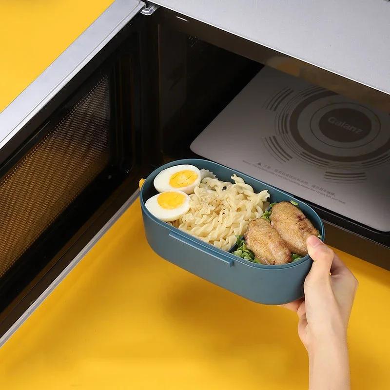 Детская школьная портативная сумка для бенто-бокса, контейнер для хранения еды и столовой посуды для офиса, герметичный ланч-бокс из пшеничной соломы для микроволновой печи