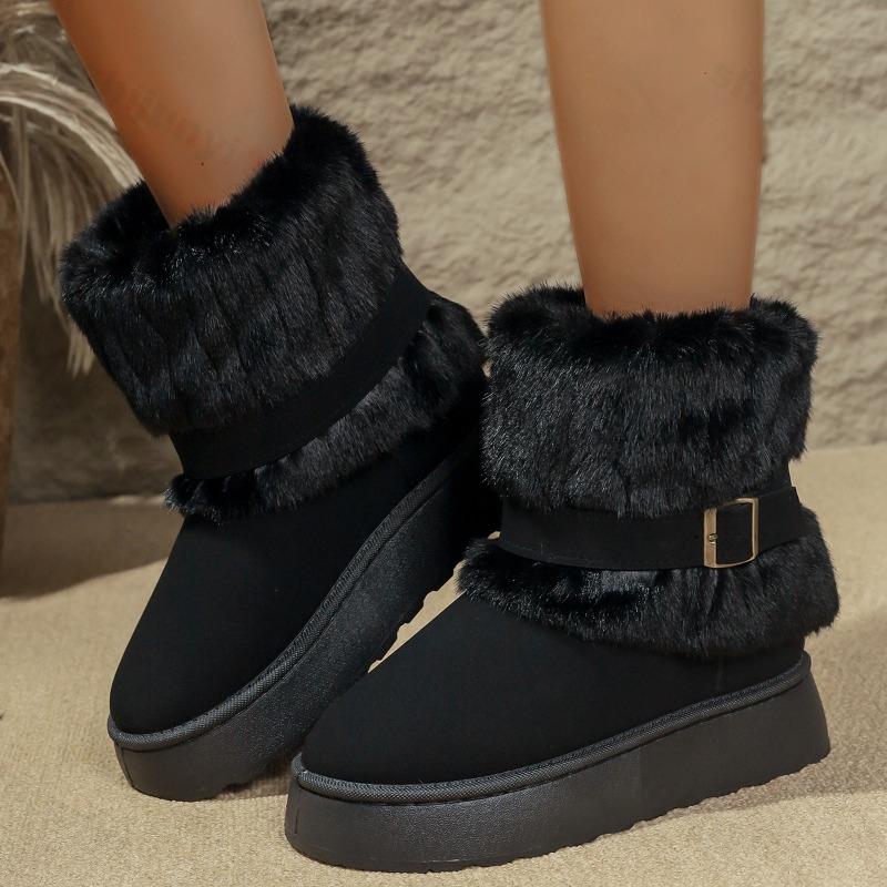 Модные женские пряжки для ремней Винтажные зимние ботинки-дутики Зимние новые Утолщенные Плюшевые Нескользящие Хлопковые Ботинки Увеличение Роста Комфорт Уличная Теплая Обувь