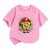 Kids Boys Girls 100% Cotton Crew Neck Short Sleeve T-shirt, Cute Sponge Character Print Tee With Headphone Baseball Cap Pattern, Casual Soft Summer To