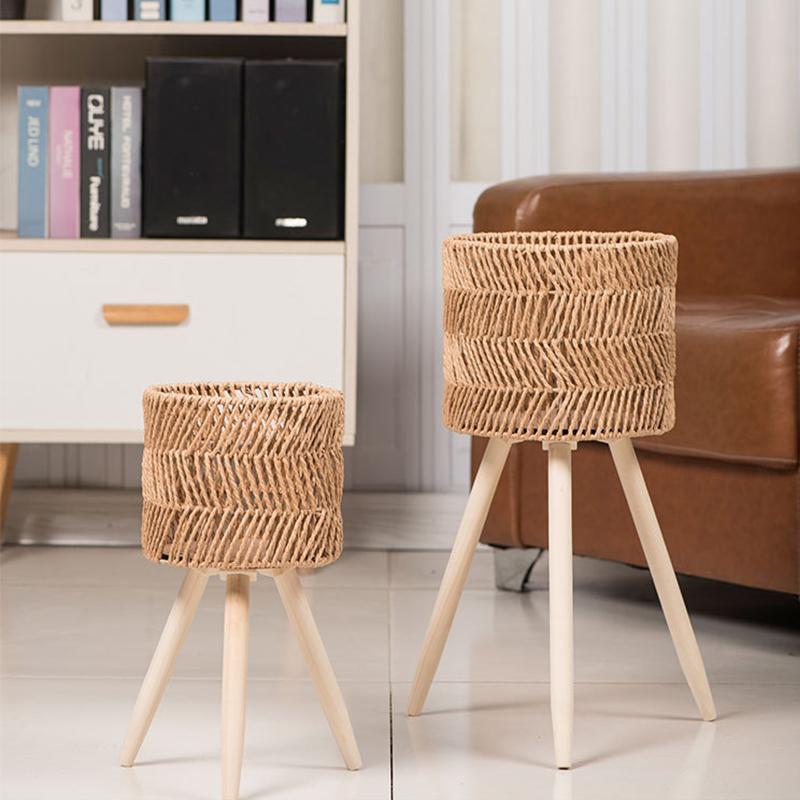 1 шт. Орнамент для дома из ротанга, кашпо для гостиной, твердая древесина, ручная работа, напольная полка из искусственного ротанга, много размеров