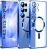 Чехол для телефона Samsung Galaxy S26 Ultra S26+ с 2 защитными стеклами для экрана, с поддержкой MagSafe, с полным покрытием камеры, металлический блестящий чехол