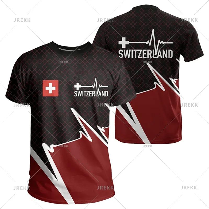 Швейцария Швейцария SUISSE Футбол Футболка Печать 3D Национальная Джерси Флаг Болельщик Тренировка Круглый вырез Унисекс Мужчины Женщины Спорт Короткий рукав Форма