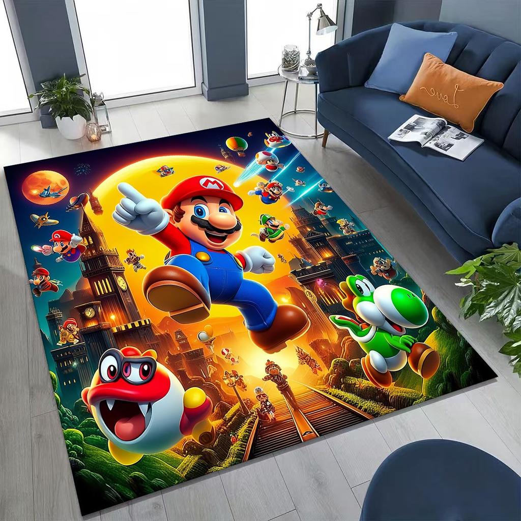 2026 New Retro Mario Cartoon Gift Rug for Bedroom Living Room Sofa Home Doormat Decor, Large Kids Play Non-slip Floor Mat