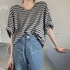 Полосатая футболка с короткими рукавами для женщин, летний гонконгский стиль, ретро-дизайн, свободный и утягивающий топ