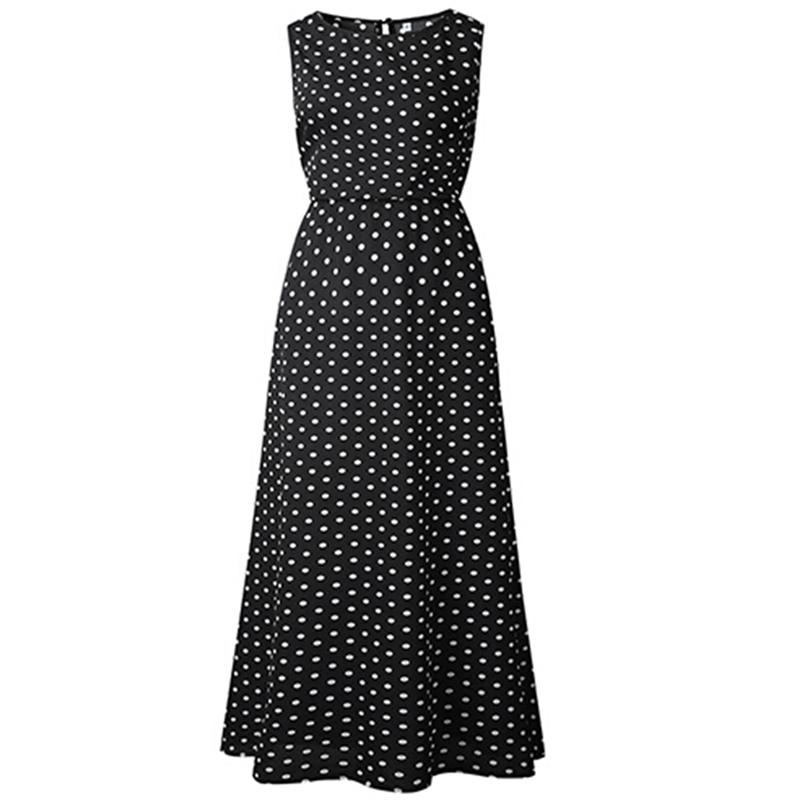 Женское летнее платье без рукавов в горошек, женское повседневное уличное офисное элегантное платье макси, модная темпераментная элегантная женская одежда