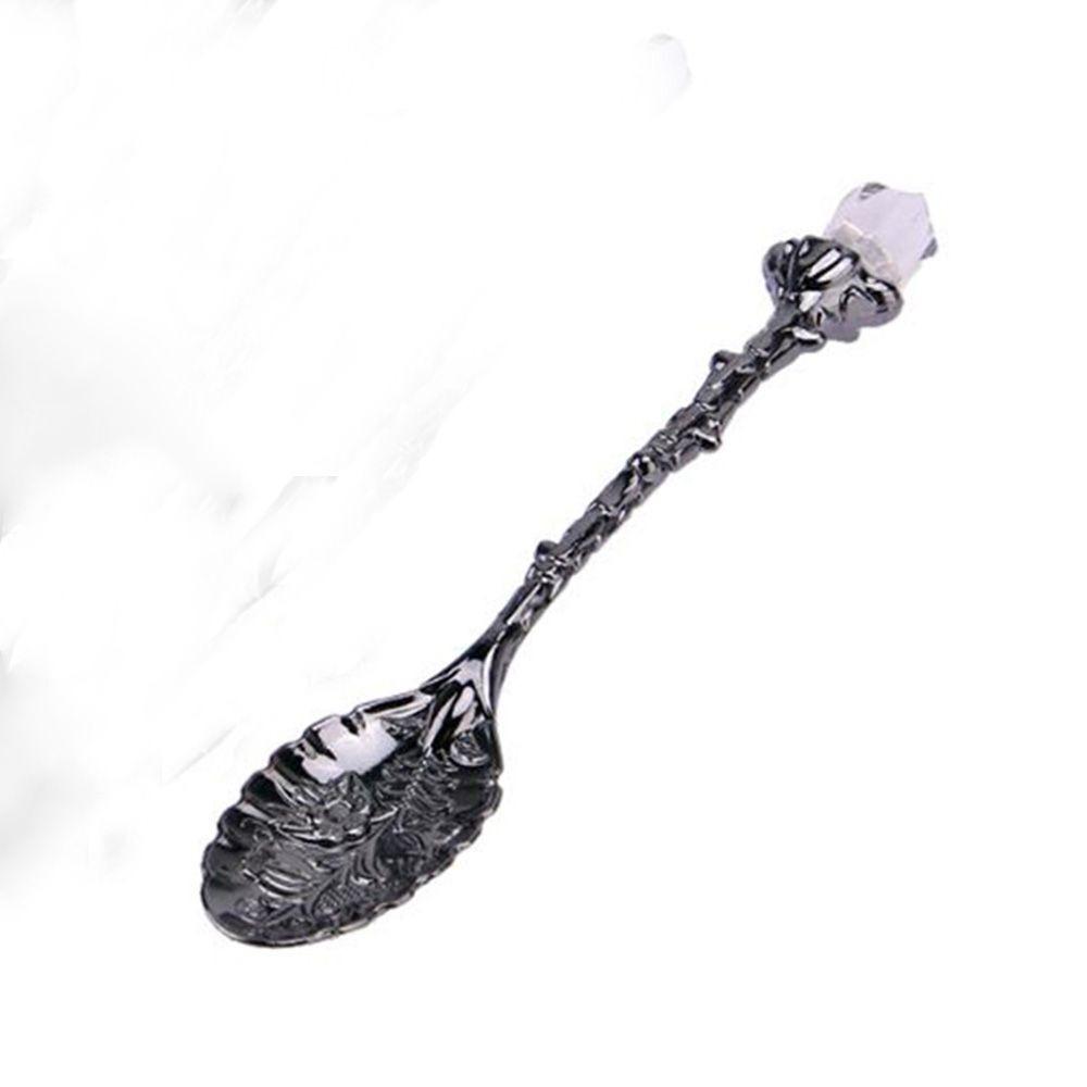 Retro Style Leaf Spoon Crystal Head Ice Cream Spoon Portable Coffee Spoon