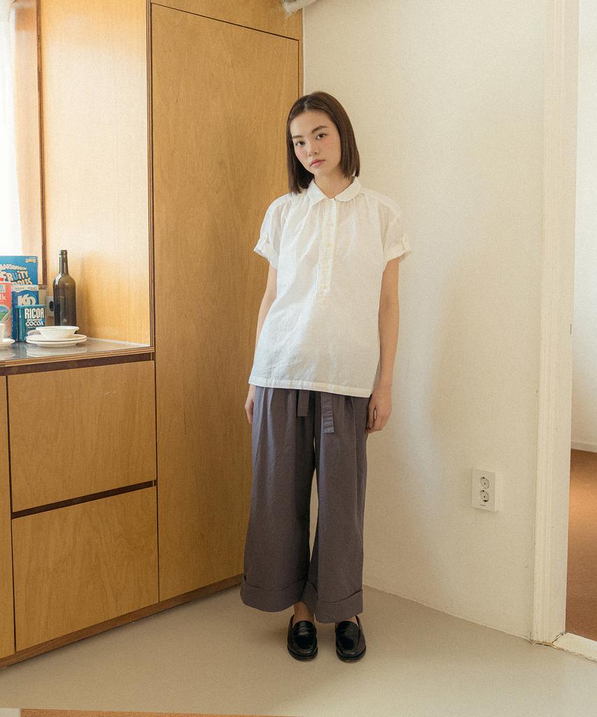 COTTON BELL Belt Cuff Wide Pants - Gray