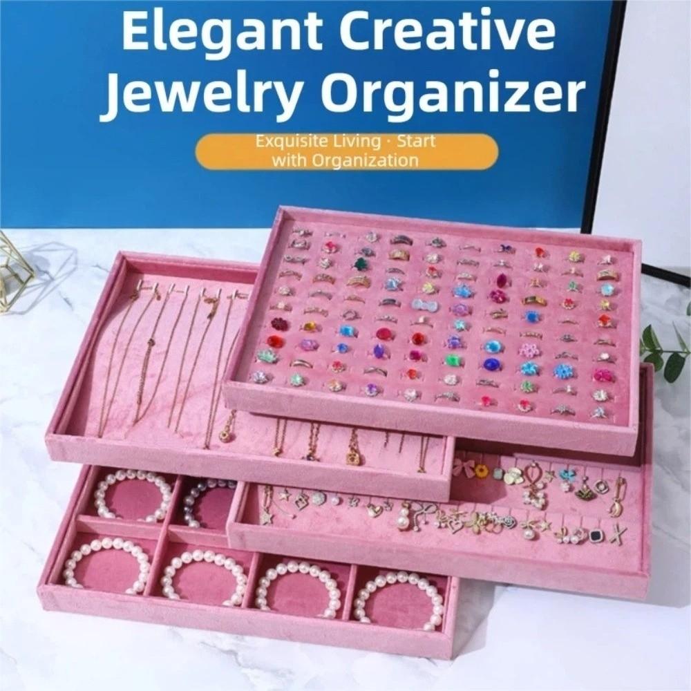 Stackable Velvet Jewelry Organizers Storage Rectangular Fabric Jewelry Box Dresser