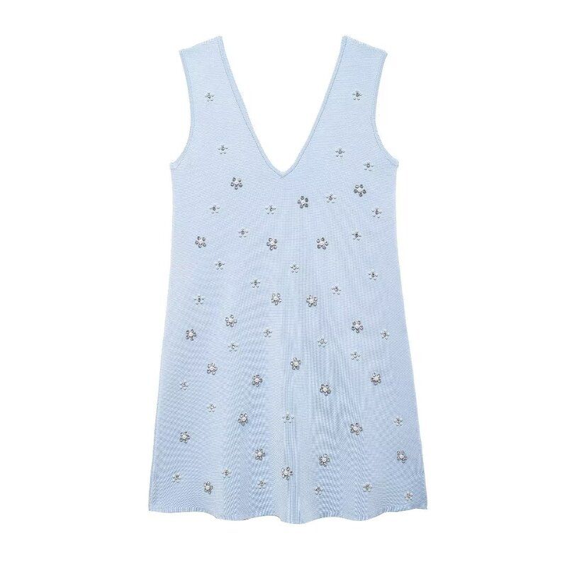 Fashion Style 2024 Autumn New Arrival Women Stylish Jewelry Beaded Knitting Mini Dress 2142081