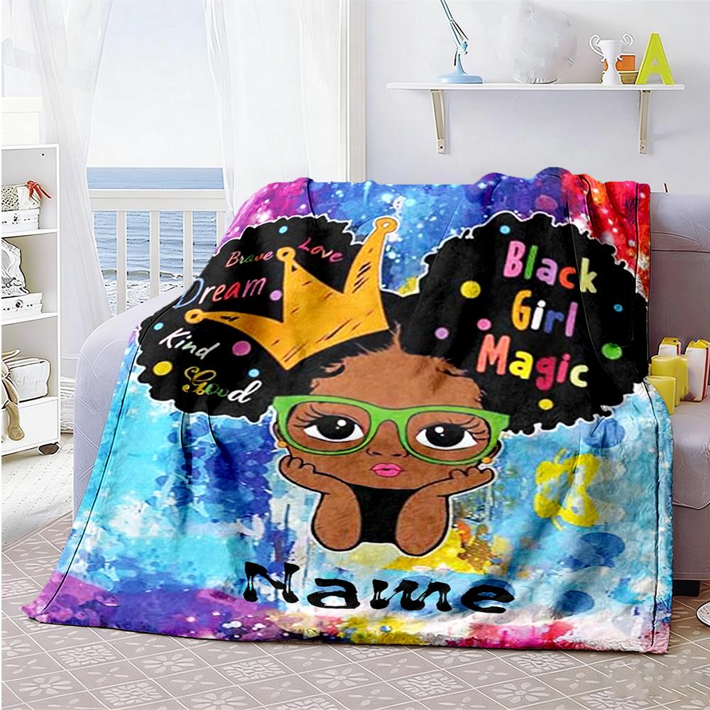 Black Girl Personalized Text Blanket Gift Customizable Blanket Warmthful Decor Suitable for Nap Office Couch Sofa Ideal for All Seasons