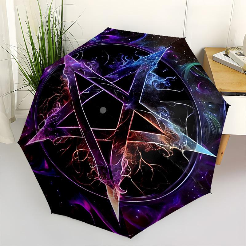 Pentagram,Cosmic Automatic Folding Umbrella Compact 8 rib Design,Unique Style,Suitable for Everyday Outdoor Use,Perfect Gift for Frien