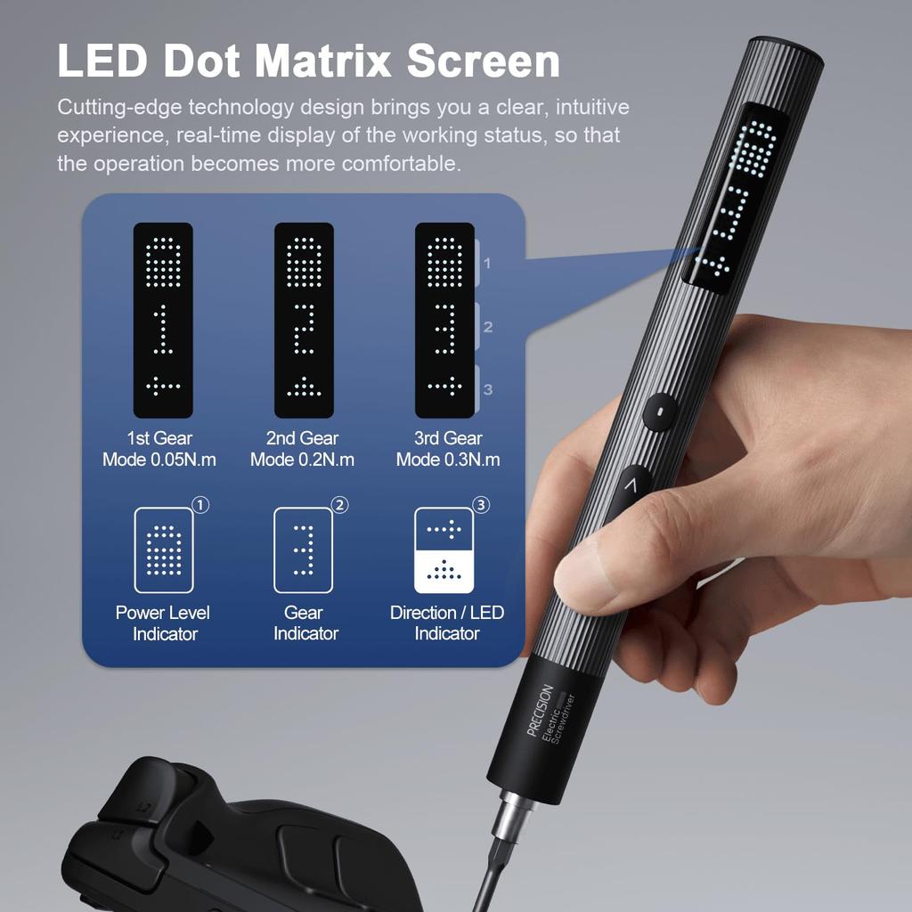 Набор прецизионных электрических отверток со светодиодным экраном 36 в 1, перезаряжаемый магнитный инструмент для ремонта, крутящий момент 0,3 Нм для iPhone, ПК, своими руками