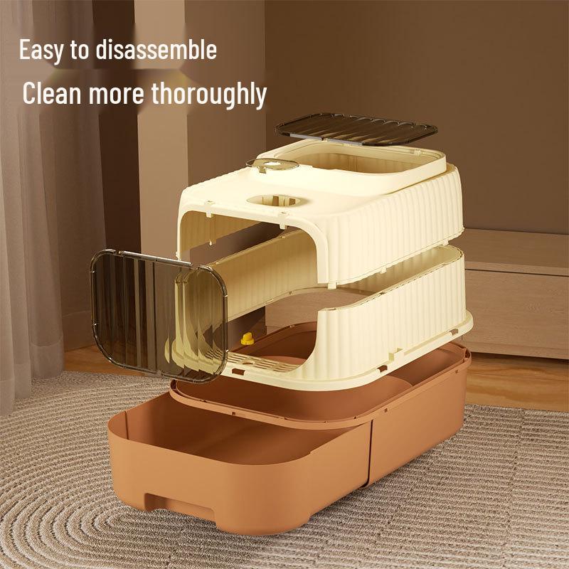 Fully Enclosed Extra Large Cat Litter Box with UV Sterilization and Foldable Drawer Design