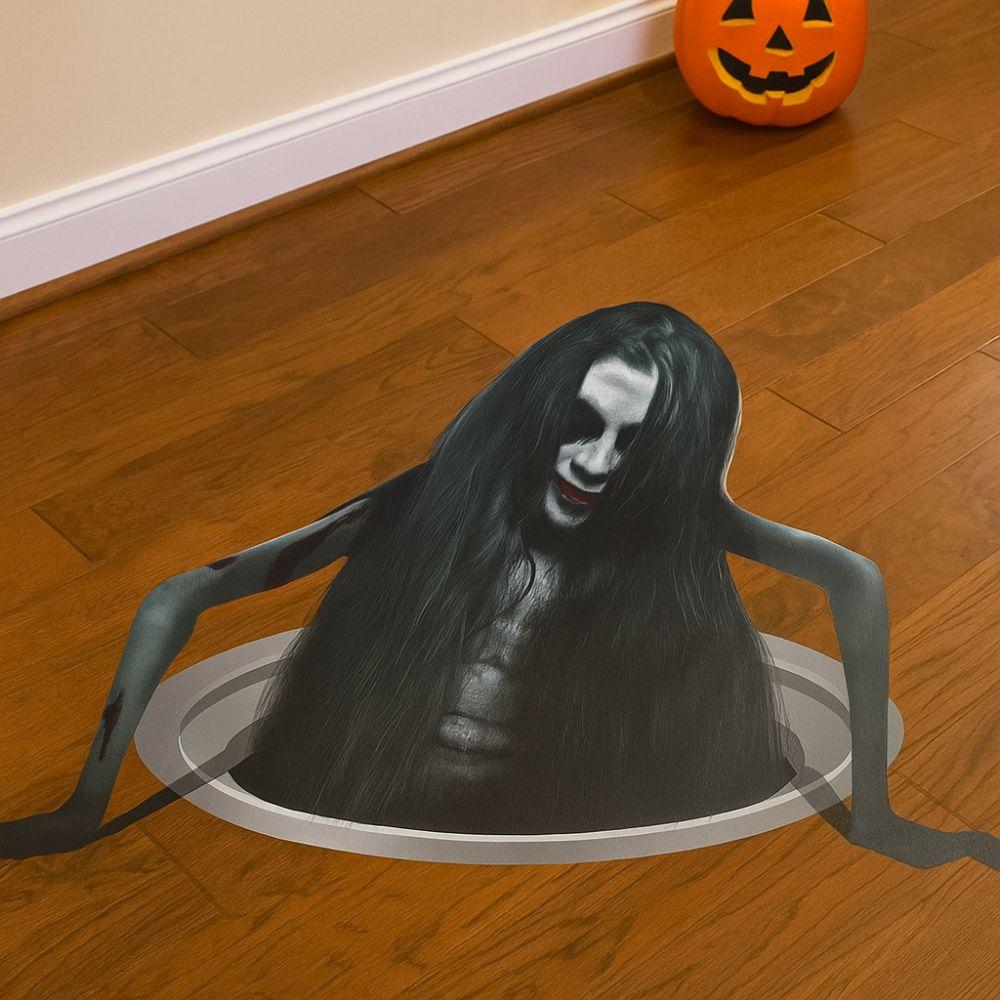 Long Hair Women Halloween Ghost Stickers Scary Funny Ghost Wall Stickers Removable PVC Halloween Decal Interior Props