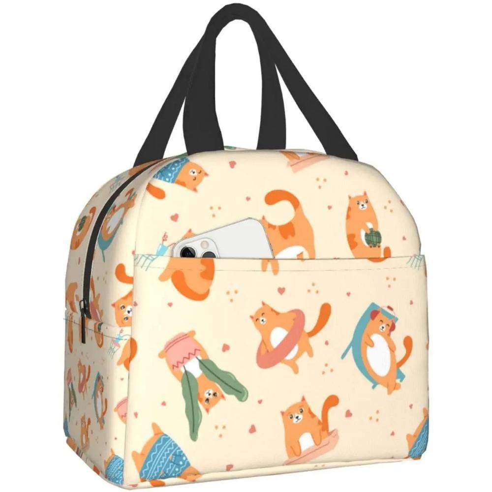 Cat Insulated Lunch Bag Reusable Cooler Thermal Tote Bag with Front Pocket for Women Men Travel Work Hiking Picnic Lunch Box