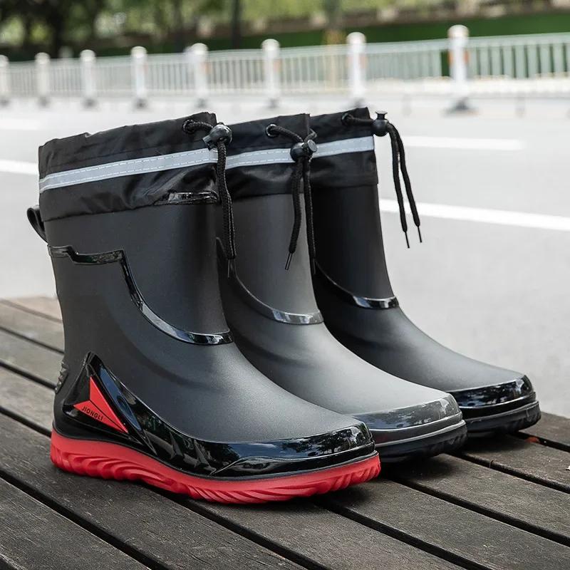 Men's Waterproof Anti-slip Rain Boots Outdoor Fishing Boots New Rain Boots Men's Rubber Shoes with Velvet To Keep Warm In Winter