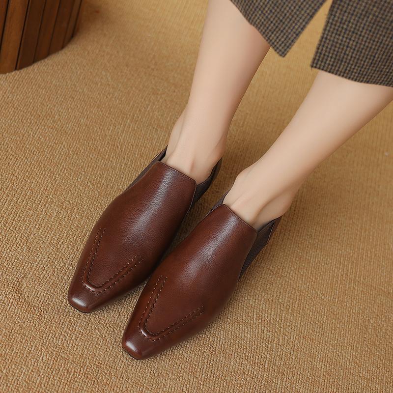 Женские туфли-лодочки на низком каблуке из натуральной кожи, весна-лето 2024, новые рабочие туфли с квадратным носком для взрослых, женские базовые офисные туфли для женщин